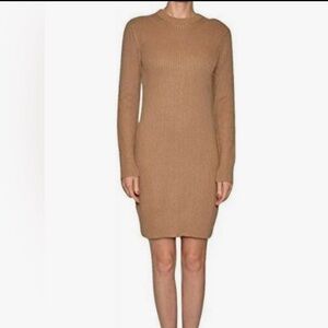 Michael Kors Camel Long Sleeve Ribbed Sweater Dress